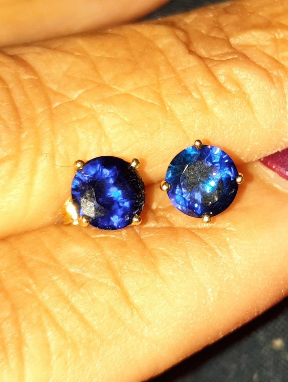 NEW CREATED SAPPHIRE SEPTEMBER BIRTHSTONE STUD EARRINGS SOLID 10K YELLOW GOLD
